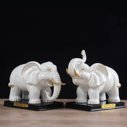 白色陶瓷大象摆件一对办公摆设家居装饰品客厅吸水招财镇宅象瓷器