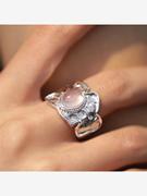 粉芙蓉石开口锡纸肌理开口戒指小众设计感个性高级冷淡风新潮指环