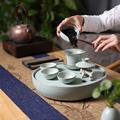 茶盘客厅家用汝窑小型陶瓷圆形储水式干泡台功夫茶具套装轻奢高档
