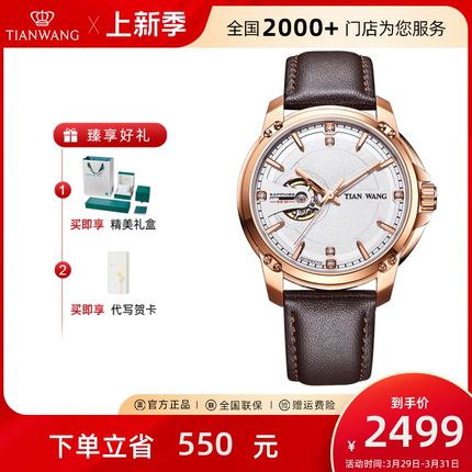 天王表创系列男士皮带镂空机械手表 大表盘男表51049