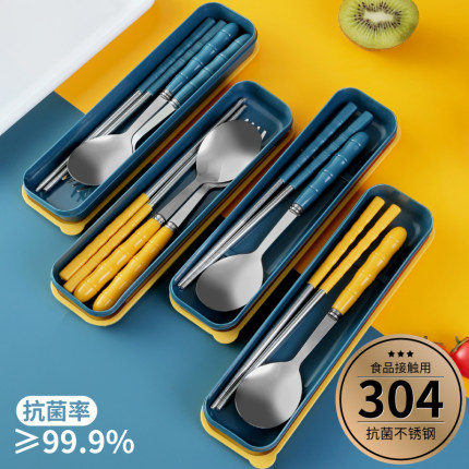 。不锈钢家用筷子勺子套装学生筷勺子叉子便携三件套高档儿童餐具
