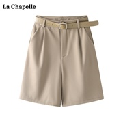 拉夏贝尔/La Chapelle高腰西装短裤女夏季休闲宽松直筒阔腿五分裤