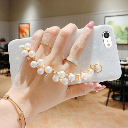 奢华珍珠手链适用于苹果6SPLUS手机壳女2021年新款网红ins风iphone6plus手机套6p/6/6s/sp女款7/8带挂绳i6六s