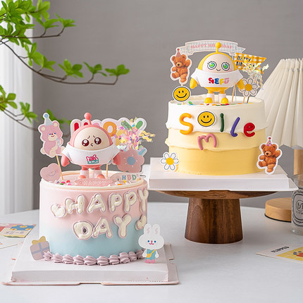 网红卡通仔仔熊蛋糕装饰品摆件儿童男孩女孩生日甜品台烘焙插件