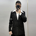 新款韩国时尚高级感镶钻黑色西装外套男个性潮流痞帅西服长袖上衣