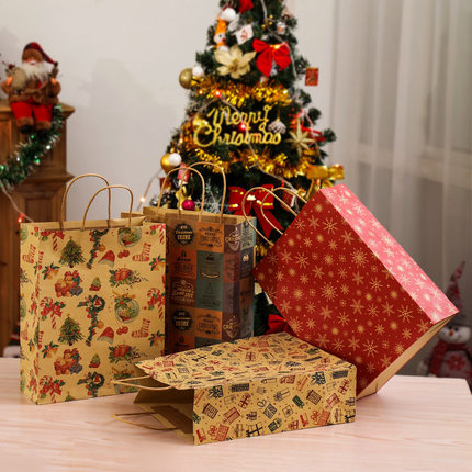 圣诞节礼品袋手提袋平安夜礼物包装苹果袋儿童糖果零食牛皮纸袋