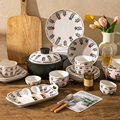 摩登主妇碗碟家用复古小花碗盘套装日式碗筷盘子组合陶瓷餐具套装