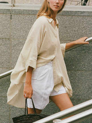 纯亚麻白色衬衫女2024夏季新款宽松棉麻衬衣凉感轻薄防晒上衣外套