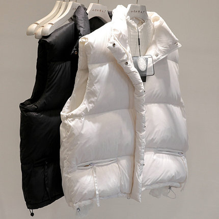 韩国秋冬白色白鸭绒马甲女短款休闲宽松百搭加厚面包服羽绒服外套