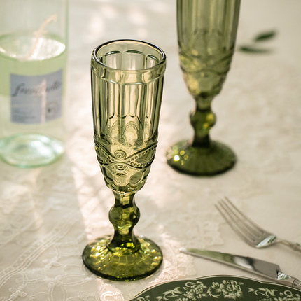 法式 复古浮雕高脚玻璃杯中古风香槟杯甜酒杯红酒杯葡萄酒杯 ins