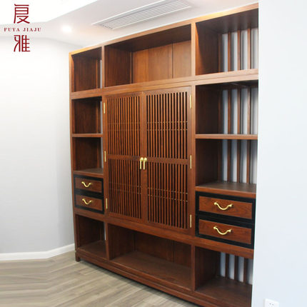 新中式实木书柜书架组合榫卯结构榆木书房高端办公家具上海定制