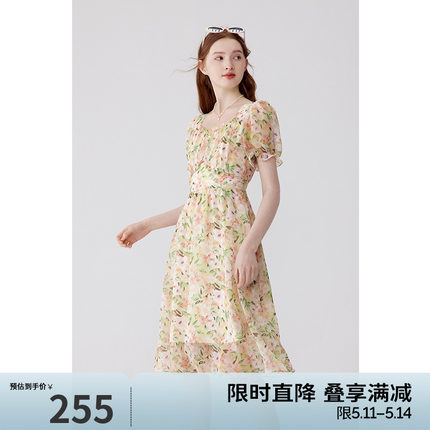 诗凡黎超仙森系碎花连衣裙2024年夏季款女甜美小众独特设计感裙子