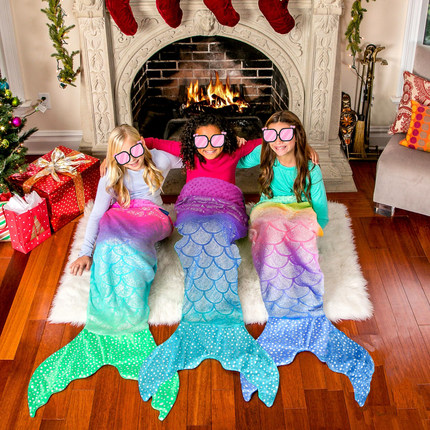 儿童美人鱼空调毛毯夏法兰绒睡袋女童人鱼尾巴绒毯子Mermaid Tail