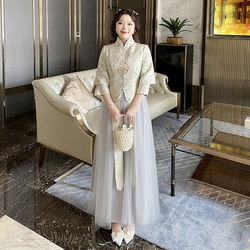 中式大码伴娘服2024新款复古中国风长袖秀禾显瘦姐妹服伴娘团礼服