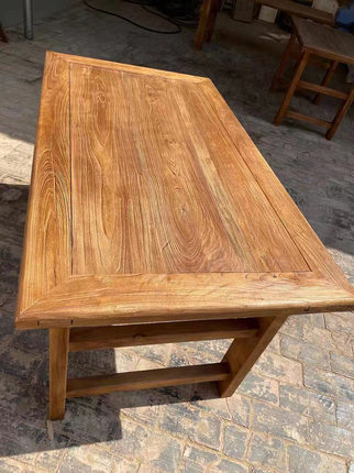 老榆木门板桌茶桌复古餐桌实木吧台老门板禅意桌风化旧木板长条凳
