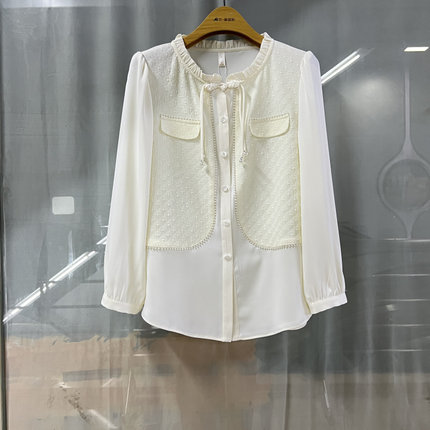 卓YXGJA8155商场专卖2024春时尚品质女装钉珠国潮假两件显瘦小衫
