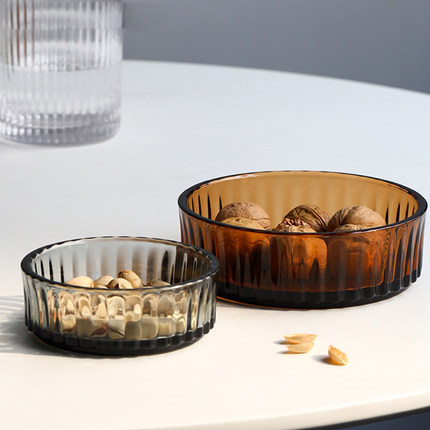 北欧丹麦轻奢设计师款玻璃创意糖果盘零食琥珀色客厅茶几水果托盘