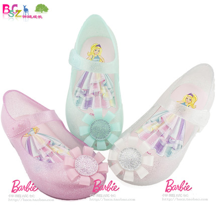芭比童鞋伴随成长夏季中小女童靓丽时尚舒适公主水晶果冻凉鞋正品