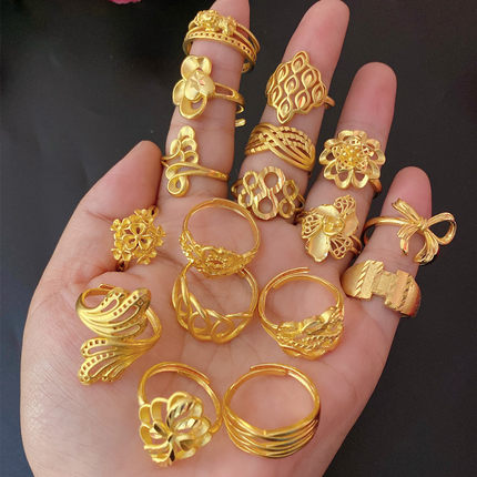 沙金版通体一色仿黄金装饰品金色戒指活口中夸张时尚女指环花指环
