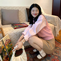 韩系学院风甜美粉色圆领毛衣马甲女2023新款小个子叠穿针织背心