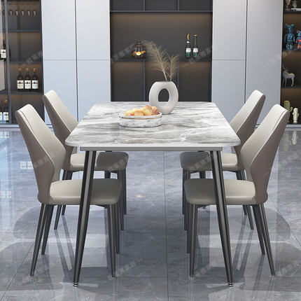 意式轻奢亮光岩板餐桌椅组合高端家用现代简约高级极简饭桌小户型
