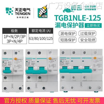 *天正TGB1NLE-125空气开P单相3P+N三相4P100A关带漏电保护断路器2