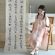 蓝小爸女童套装2024夏季新款儿童新中式系带上衣宝宝半身裙两件套
