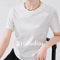 Z11 studios夏季新款T恤女士短款不规则下摆正肩ck短袖白色上衣女