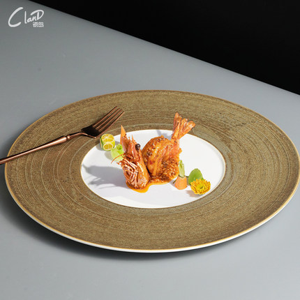创意西餐盘陶瓷线纹宽边平盘高档餐厅北欧牛排盘意面盘意境菜摆盘