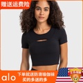 Alo yoga镂空性感运动短袖女短款修身螺纹弹力大码健身瑜伽服上衣