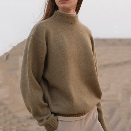 MOIA毛衣新款羊毛羊绒针织衫女韩国设计感小众半高领套头深灰色