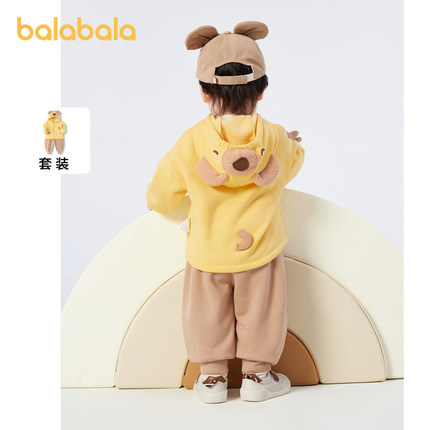 巴拉巴拉儿童衣服宝宝运动套装女童男童连帽加绒2024新款造型洋气
