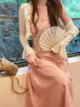 GUOGEV粉色温柔风拼接蕾丝氛围感连衣裙显瘦设计感小众长款吊带裙
