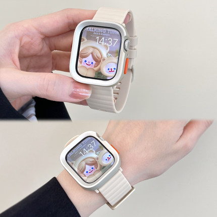 JUNMI适用于苹果手表iwatch表带液态硅胶波浪纹款apple watch987654321se代休闲运动表带男女通用手表保护壳