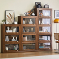 美式实木书柜家用带玻璃门落地客厅卧室储物柜定制户型书架置物架