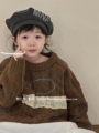 鲍小鱼2024春季新韩国童装ins儿童复古贴布字母刺绣加厚麻花毛衣