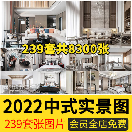 2024年新中式风格家装修设计照片样板间卧室客厅效果实景图素材