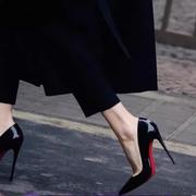 红色底高跟鞋女浅口黑色性感细跟2024新款尖头高级感裸色漆皮单鞋
