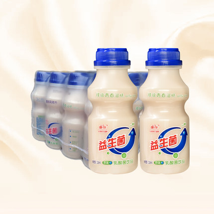 康伴益生菌饮品乳酸菌0脂发酵酸奶饮料健康338ml早餐奶整箱12瓶装