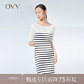 OVV春夏热卖女装天丝精纺羊毛混纺条纹短袖针织连衣裙