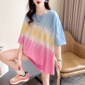 小众设计感短袖t恤女夏季韩版宽松大码女装中长款小个子扎染上衣