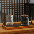高档玻璃泡花茶杯子胡桃木把带盖过滤办公水杯商务茶水分离泡茶杯