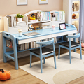 全实木家用书桌学生卧室学习桌带书架一体可升降小户型简易写字桌