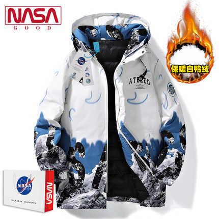 NASA联名中长款羽绒服男孩冬季青少年高中学生加厚保暖白鸭绒外套