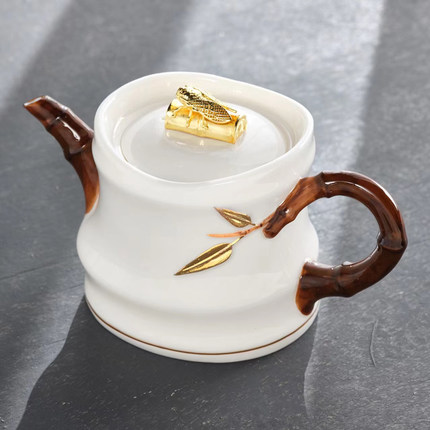 羊脂玉茶壶陶瓷单壶家用大容量泡茶壶唐月窑知足中式功夫茶具套装