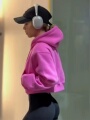 美式粉色连帽卫衣女2024早春新款小个子短款百搭加绒健身运动上衣