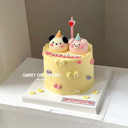 网红奶酪蛋糕装饰品摆件儿童宝卡通可爱小猪小狗摆件生日甜品插件