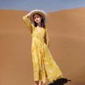 三亚云南夏季新款女装海边度假沙滩裙黄色复古连衣裙波西米亚长裙