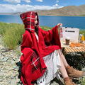 民族风带帽披肩斗篷丽江新疆西藏大西北旅游穿搭拍照红色外搭披风