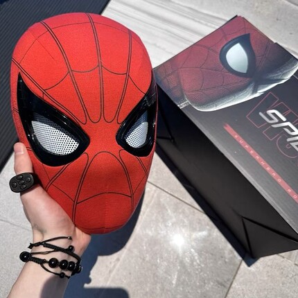 六一蜘蛛侠礼物新款蜘蛛侠男孩女孩可动面罩电动头盔面具头套眼睛